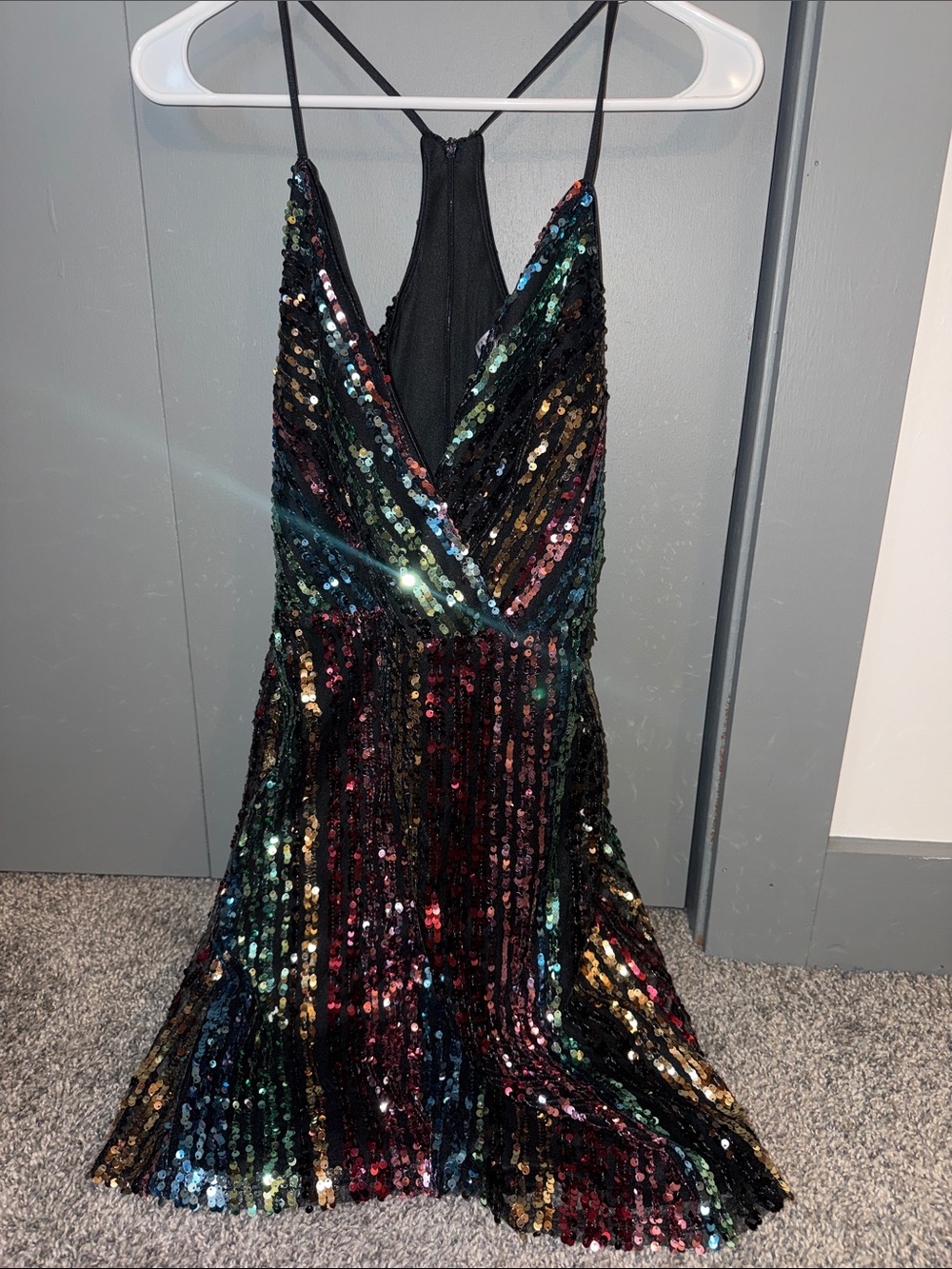 VENUS Black Multicolor Sequin Strapless Wrap Dress